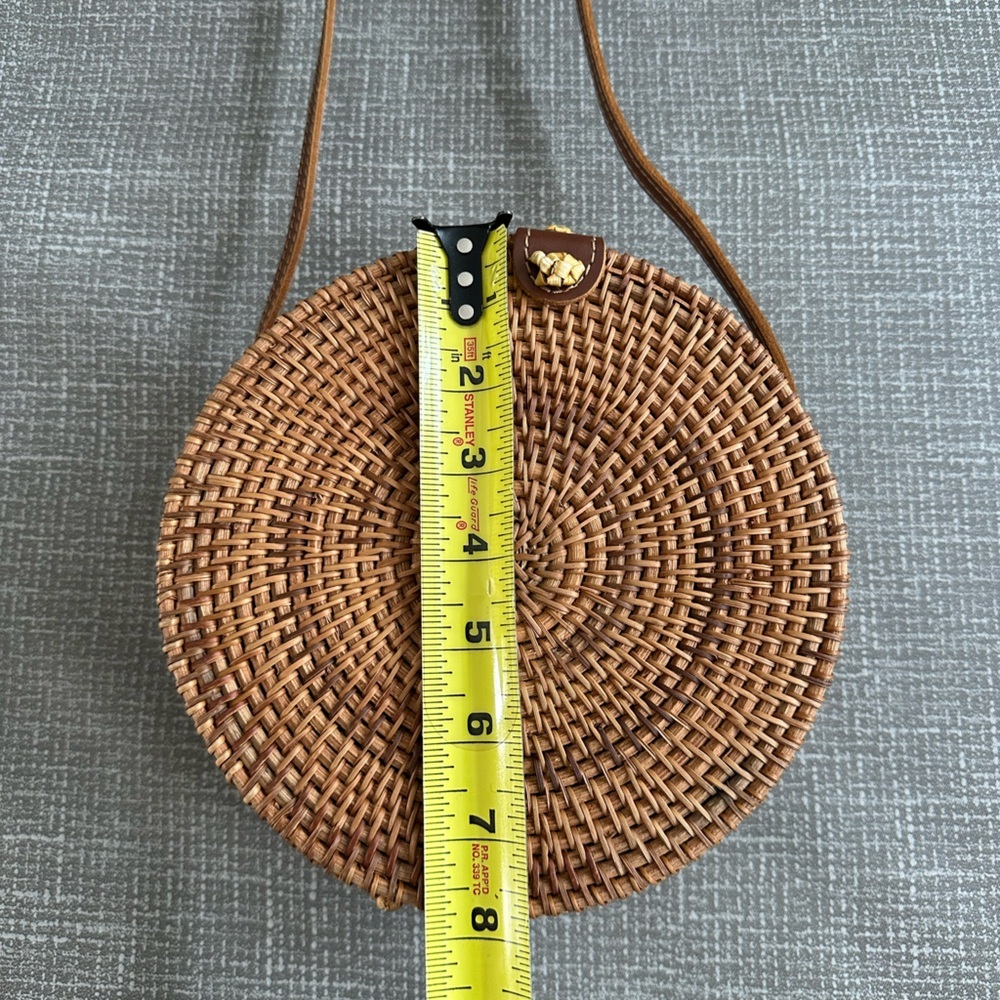 Wicker Round Rattan Woven straw bag Crossbody Purse Brown - Picture 12 of 13
